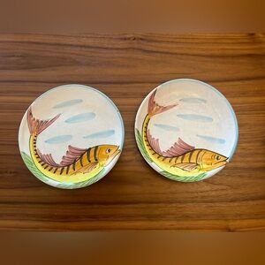 Set of 2 Vietri Vista Del Mar Salad Plates Orange Fish